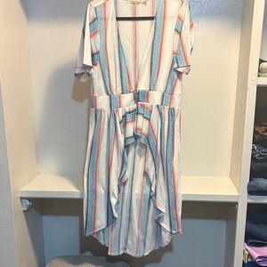 Liberty Love Striped Button-Front Dress - Blue, Red, Cream